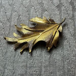 Vintage BSK Gold Leaf Brooch Pin 3" Original Marked